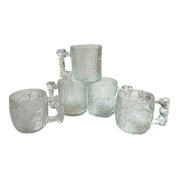 The Flintstones McDonalds Vintage Lot Collectible Glass Mugs Set of 5 3D Cartoon - Picture 1 of 5